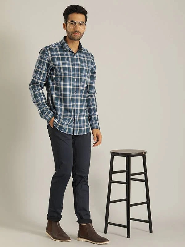 Indian Terrain Men Checkered Blue Shirt